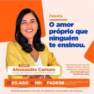 Brumado terá palestra gratuita sobre autoconhecimento e amor próprio com Alessandra Camara